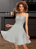 Amiyah A-Line V-neck Short/Mini Chiffon Homecoming Dress With Lace Beading UKP0015506