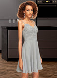 Amiyah A-Line V-neck Short/Mini Chiffon Homecoming Dress With Lace Beading UKP0015506