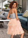 Saniyah A-Line Square Neckline Knee-Length Tulle Homecoming Dress With Sequins UKP0015507