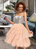 Saniyah A-Line Square Neckline Knee-Length Tulle Homecoming Dress With Sequins UKP0015507