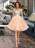 Saniyah A-Line Square Neckline Knee-Length Tulle Homecoming Dress With Sequins UKP0015507