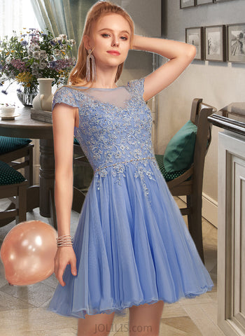 Mariela A-Line Scoop Neck Short/Mini Tulle Homecoming Dress With Lace Beading Appliques Lace UKP0015509