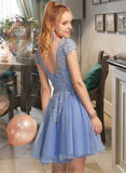 Mariela A-Line Scoop Neck Short/Mini Tulle Homecoming Dress With Lace Beading Appliques Lace UKP0015509