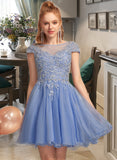 Mariela A-Line Scoop Neck Short/Mini Tulle Homecoming Dress With Lace Beading Appliques Lace UKP0015509