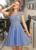 Mariela A-Line Scoop Neck Short/Mini Tulle Homecoming Dress With Lace Beading Appliques Lace UKP0015509