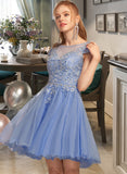 Mariela A-Line Scoop Neck Short/Mini Tulle Homecoming Dress With Lace Beading Appliques Lace UKP0015509