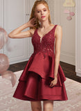 Haven A-Line V-neck Short/Mini Satin Homecoming Dress With Lace Beading Sequins UKP0015510