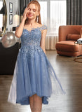 Carlie A-Line Scoop Neck Asymmetrical Tulle Homecoming Dress With Lace Sequins UKP0015511