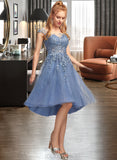 Carlie A-Line Scoop Neck Asymmetrical Tulle Homecoming Dress With Lace Sequins UKP0015511