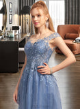 Carlie A-Line Scoop Neck Asymmetrical Tulle Homecoming Dress With Lace Sequins UKP0015511