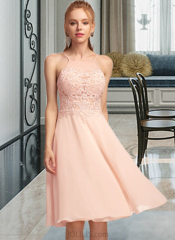 Taniya A-Line Scoop Neck Knee-Length Chiffon Homecoming Dress With Lace Beading UKP0015513