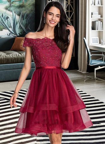 Janiah A-Line Off-the-Shoulder Knee-Length Tulle Homecoming Dress With Lace Beading Sequins UKP0015515