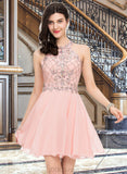 Liliana A-Line Scoop Neck Short/Mini Chiffon Homecoming Dress With Beading Sequins UKP0015516