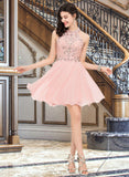 Liliana A-Line Scoop Neck Short/Mini Chiffon Homecoming Dress With Beading Sequins UKP0015516