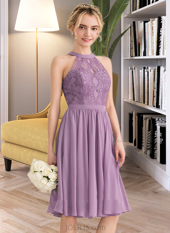 Miya A-Line Scoop Neck Knee-Length Chiffon Lace Homecoming Dress With Lace UKP0015518