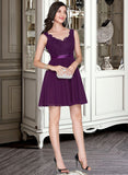 Angelina A-Line V-neck Short/Mini Chiffon Homecoming Dress With Lace Bow(s) UKP0015520