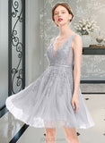 Gretchen A-Line V-neck Knee-Length Tulle Homecoming Dress With Lace Beading Sequins UKP0015521