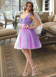 Taryn A-Line One-Shoulder Short/Mini Tulle Homecoming Dress With Ruffle Beading Sequins UKP0015525