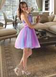 Taryn A-Line One-Shoulder Short/Mini Tulle Homecoming Dress With Ruffle Beading Sequins UKP0015525