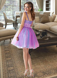 Taryn A-Line One-Shoulder Short/Mini Tulle Homecoming Dress With Ruffle Beading Sequins UKP0015525