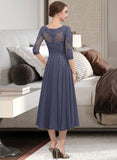 Donna A-line Round Neck Lace Chiffon Dresses UKP0015534