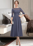 Donna A-line Round Neck Lace Chiffon Dresses UKP0015534