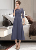 Donna A-line Round Neck Lace Chiffon Dresses UKP0015534