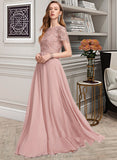 Julie A-line Round Neck Chiffon Dresses UKP0015545