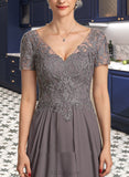 Hillary A-line V-Neck Lace Chiffon Dresses UKP0015548