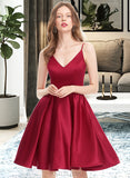 Dulce A-line V-Neck Satin Dresses UKP0015550