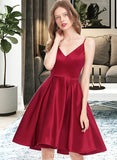 Dulce A-line V-Neck Satin Dresses UKP0015550