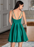 Taniyah A-line V-Neck Satin Dresses UKP0015554