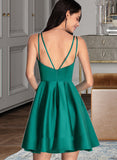 Taniyah A-line V-Neck Satin Dresses UKP0015554