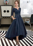 Eloise A-line V-Neck Satin Dresses UKP0015561