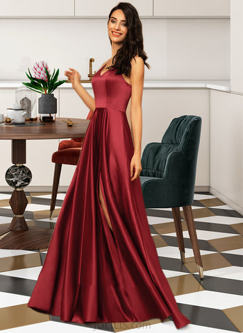 Abbigail A-line V-Neck Satin Dresses UKP0015576