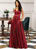 Abbigail A-line V-Neck Satin Dresses UKP0015576