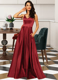 Abbigail A-line V-Neck Satin Dresses UKP0015576