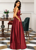 Abbigail A-line V-Neck Satin Dresses UKP0015576