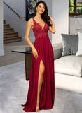 Kassidy A-line V-Neck Chiffon Dresses UKP0015589