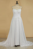 Sweetheart Pleated Bodice A Line Wedding Dress With Flowing Chiffon Skirt Beaded