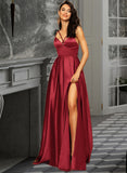 Laylah A-line V-Neck Satin Dresses UKP0015648