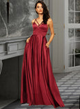 Laylah A-line V-Neck Satin Dresses UKP0015648