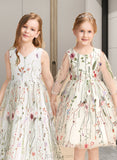 Cynthia A-Line Floor-length Flower Girl Dress - Jacquard Sleeveless V-neck With Flower(s)/Bow(s) UKP0015700