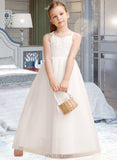 Sanaa Ball-Gown/Princess Floor-length Flower Girl Dress - Tulle/Lace Sleeveless V-neck With Beading/Bow(s) UKP0015701