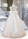 Sanaa Ball-Gown/Princess Floor-length Flower Girl Dress - Tulle/Lace Sleeveless V-neck With Beading/Bow(s) UKP0015701