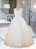 Sanaa Ball-Gown/Princess Floor-length Flower Girl Dress - Tulle/Lace Sleeveless V-neck With Beading/Bow(s) UKP0015701