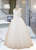 Sanaa Ball-Gown/Princess Floor-length Flower Girl Dress - Tulle/Lace Sleeveless V-neck With Beading/Bow(s) UKP0015701