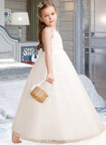 Sanaa Ball-Gown/Princess Floor-length Flower Girl Dress - Tulle/Lace Sleeveless V-neck With Beading/Bow(s) UKP0015701