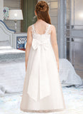 Sanaa Ball-Gown/Princess Floor-length Flower Girl Dress - Tulle/Lace Sleeveless V-neck With Beading/Bow(s) UKP0015701