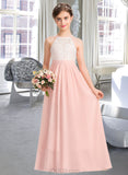 Eden A-Line Floor-length Flower Girl Dress - Chiffon Sleeveless Scoop Neck With Back Hole UKP0015703